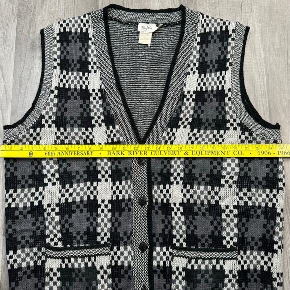 Vintage 80s 90s Plaid Gray Black White Sweater Vest  Size XL - Picture 8 of 8